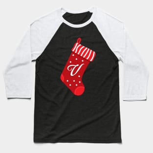 Christmas Stocking with Letter V Baseball T-Shirt